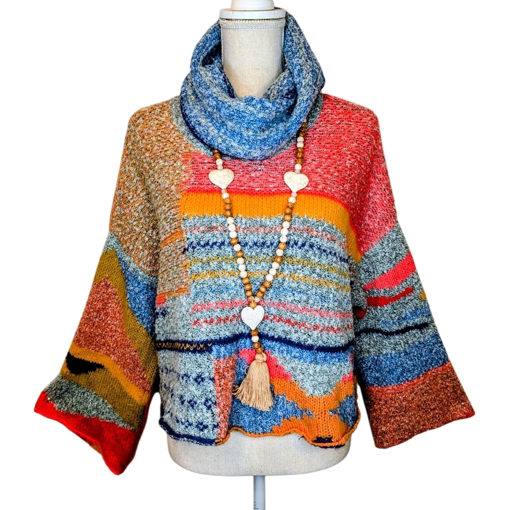 Sincerely Jules - Women's Vibrant Cowl Neck Turtle Neck Bell Sleeve Sweater